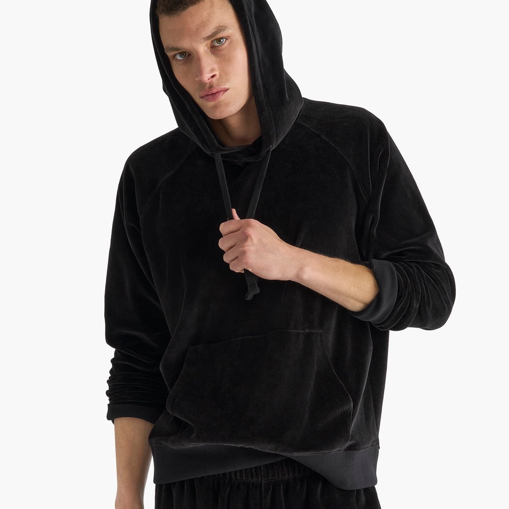 ATM velour gray raglan pullover black hoodie sweater mens L